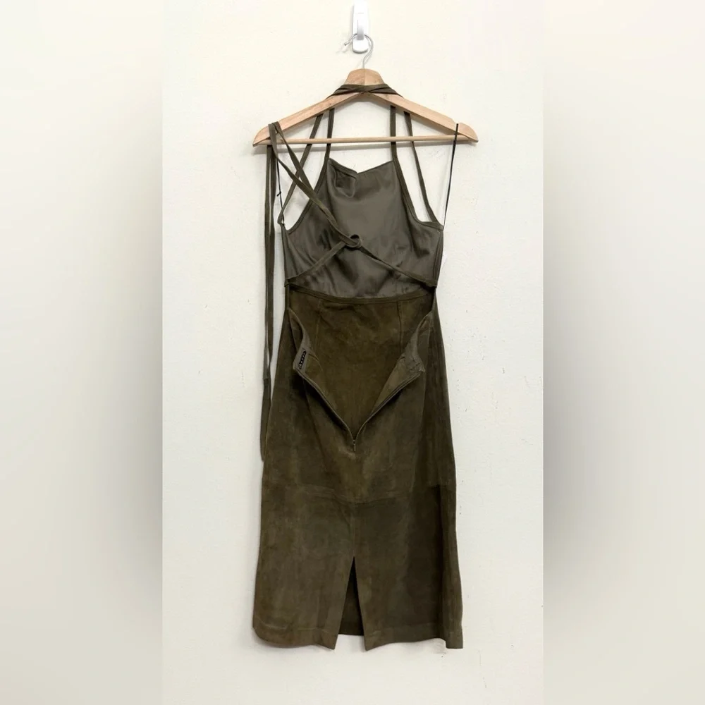 NWT Theory Lilita Suede Backless Halter Midi Dress Khaki Green Sz 4 - Picture 9 of 16